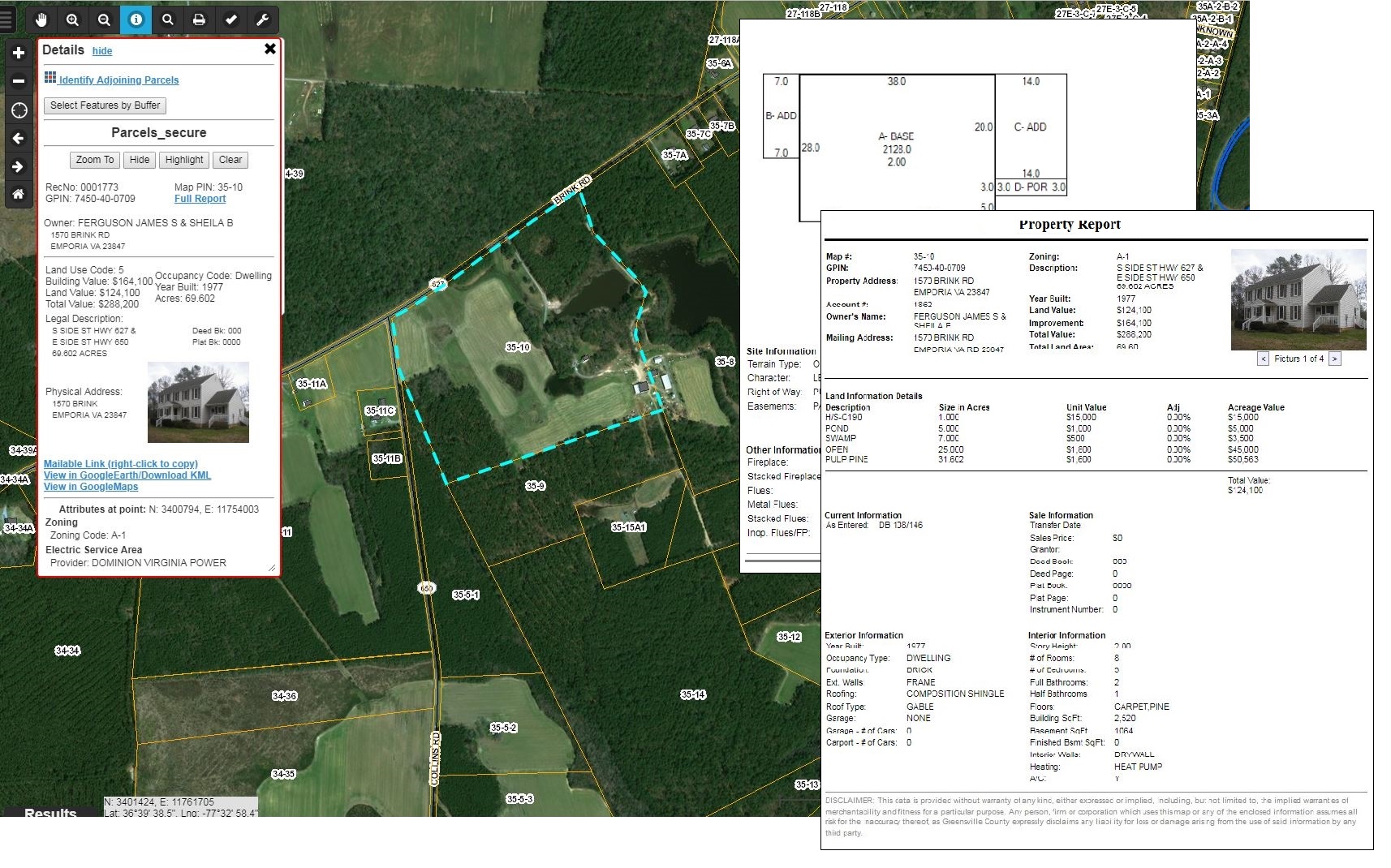 Picture of WebGIS with custom detailed property reports.