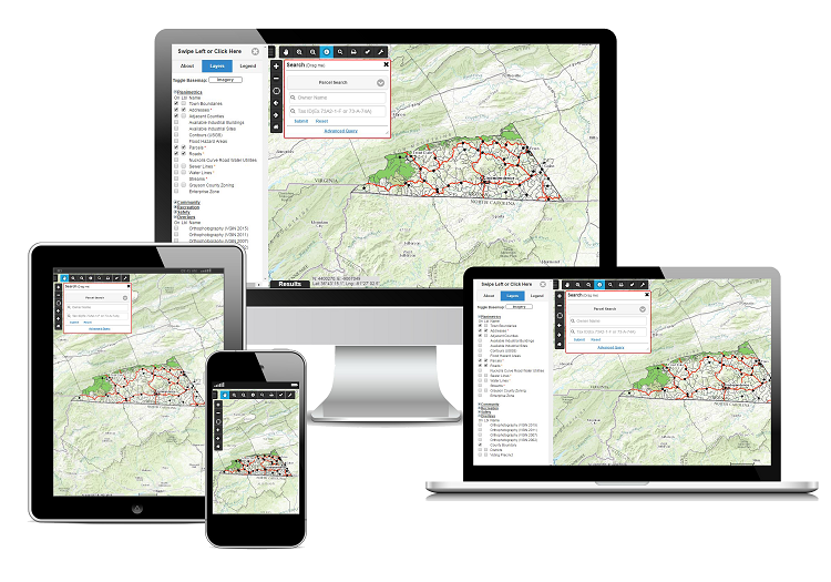Picture of WebGIS running on multiple devices.
